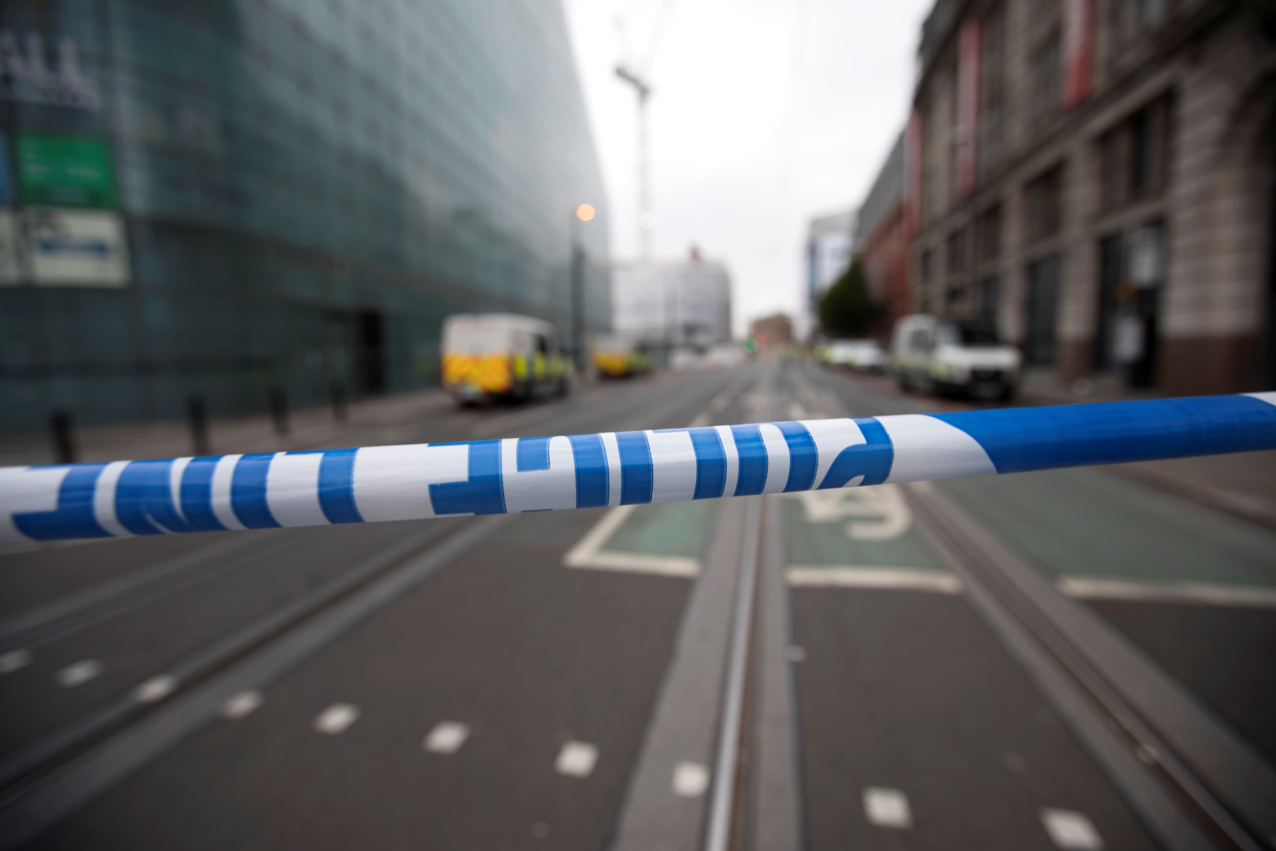 A police cordon blocks a street near the Manchester Arena in Manchester