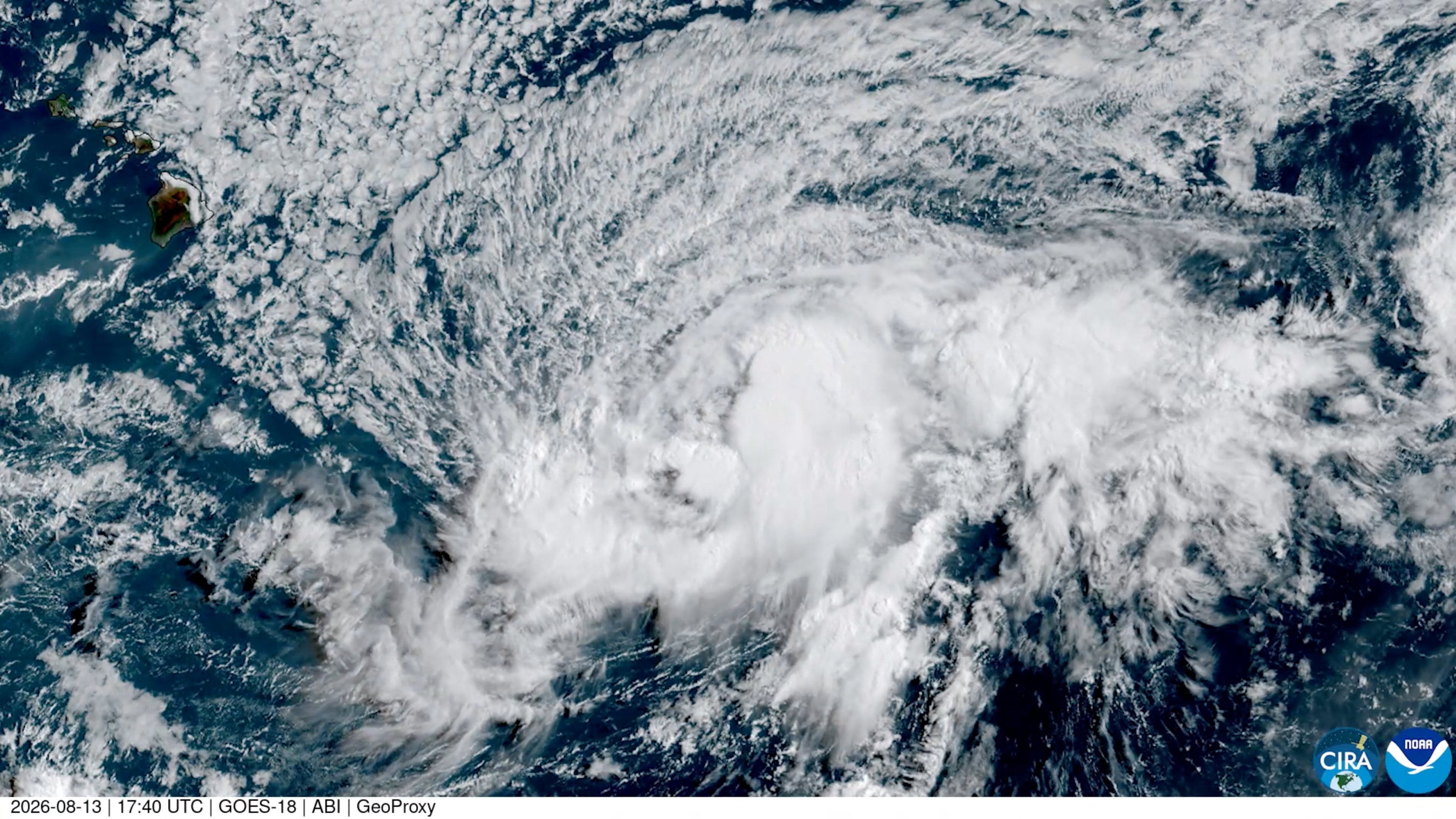 A satellite image shows the tropical storm Lala over the Pacific Ocean