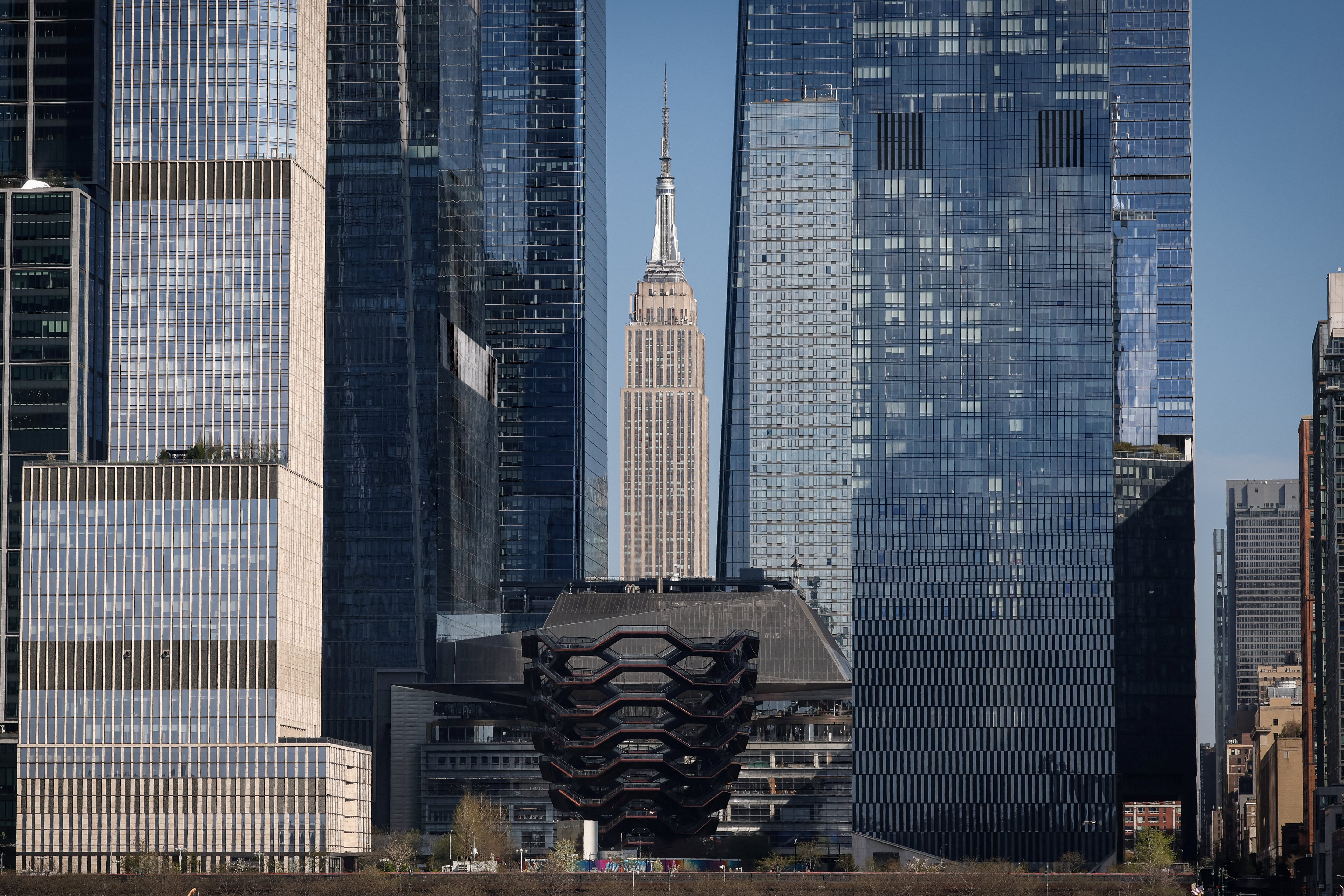 The Empire State Building amongst the Manhattan skyline in New York