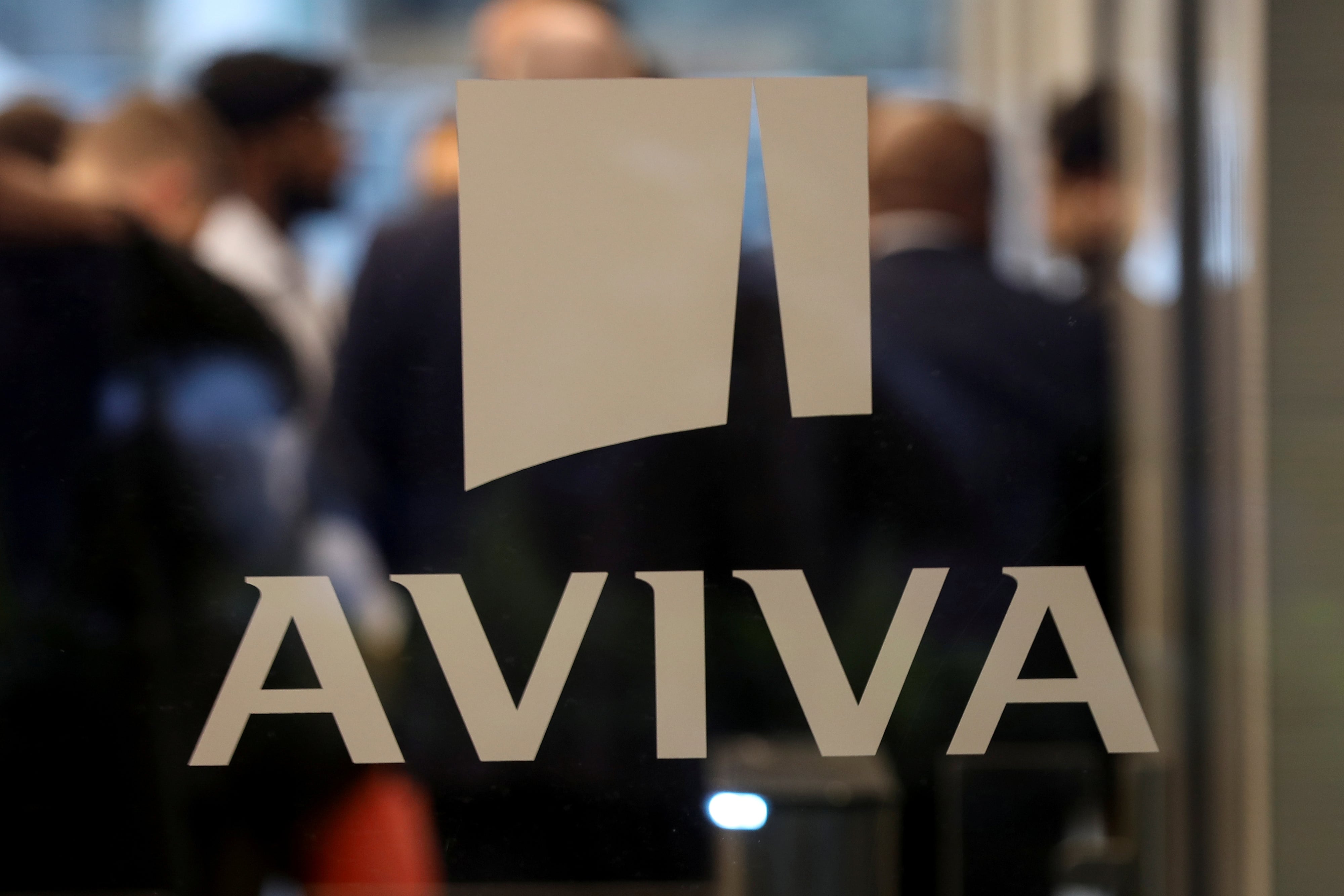 A logo on the window of the Aviva head office in London